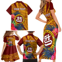 Personalised Tafuna High School Family Matching Short Sleeve Bodycon Dress and Hawaiian Shirt American Samoa Schools Polynesian Tropical Flowers LT14 - Polynesian Pride