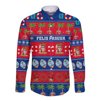 Personalised Guam Christmas Long Sleeve Button Shirt Felis Pasgua LT14 Unisex Blue - Polynesian Pride