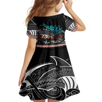 Personalised New Zealand Waka Family Matching Short Sleeve Bodycon Dress and Hawaiian Shirt Aotearoa Maori Silver Fern Pattern LT14 - Polynesian Pride