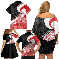 Toitu Te Tiriti Me Te Whakaputanga Family Matching Off Shoulder Short Dress and Hawaiian Shirt Maori Wahaika With Haka Face LT14 - Polynesian Pride
