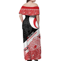 Toitu Te Tiriti Me Te Whakaputanga Off Shoulder Maxi Dress Maori Wahaika With Haka Face LT14 - Polynesian Pride