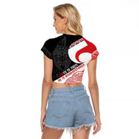 Toitu Te Tiriti Me Te Whakaputanga Raglan Cropped T Shirt Maori Wahaika With Haka Face LT14 - Polynesian Pride