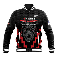 Personalised Toitu Te Tiriti Mana Maori Motuhake Baseball Jacket Aotearoa Haka Face Mix Poutama Art LT14 Unisex Black - Polynesian Pride