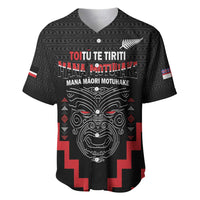 Personalised Toitu Te Tiriti Mana Maori Motuhake Baseball Jersey Aotearoa Haka Face Mix Poutama Art LT14 Black - Polynesian Pride