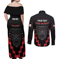 Personalised Toitu Te Tiriti Mana Maori Motuhake Couples Matching Off Shoulder Maxi Dress and Long Sleeve Button Shirt Aotearoa Haka Face Mix Poutama Art
