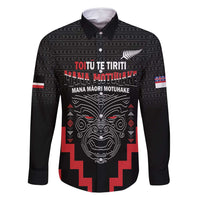 Personalised Toitu Te Tiriti Mana Maori Motuhake Family Matching Mermaid Dress and Hawaiian Shirt Aotearoa Haka Face Mix Poutama Art LT14 Dad's Shirt - Long Sleeve Black - Polynesian Pride