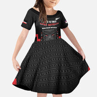 Personalised Toitu Te Tiriti Mana Maori Motuhake Family Matching Tank Maxi Dress and Hawaiian Shirt Aotearoa Haka Face Mix Poutama Art LT14 Daughter's Dress Black - Polynesian Pride
