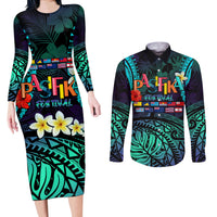 Personalised Pasifika Festival Auckland Couples Matching Long Sleeve Bodycon Dress and Long Sleeve Button Shirt 2024 Pacific Islands Polynesian Pattern LT14 Purple - Polynesian Pride