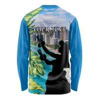 Personalised Honolulu Aloha Hawaii Long Sleeve Shirt Tropical Leaves With Hula Girl LT14 - Polynesian Pride