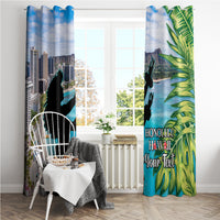 Personalised Honolulu Aloha Hawaii Window Curtain Tropical Leaves With Hula Girl LT14 - Polynesian Pride