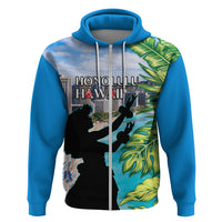 Personalised Honolulu Aloha Hawaii Zip Hoodie Tropical Leaves With Hula Girl LT14 Zip Hoodie Blue - Polynesian Pride