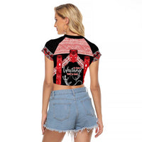 Toitu Te Tiriti O Waitangi Raglan Cropped T Shirt Maori Wharenui With Taniko Motifs