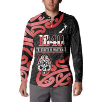 New Zealand 1840 Waitangi Day Button Sweatshirt Aotearoa Haka Mask - Red Version