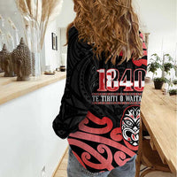 New Zealand 1840 Waitangi Day Women Casual Shirt Aotearoa Haka Mask - Red Version LT14 - Polynesian Pride
