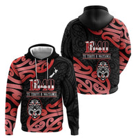 New Zealand 1840 Waitangi Day Zip Hoodie Aotearoa Haka Mask - Red Version