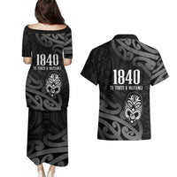New Zealand 1840 Waitangi Day Couples Matching Puletasi and Hawaiian Shirt Aotearoa Haka Mask - Black Version LT14 - Polynesian Pride