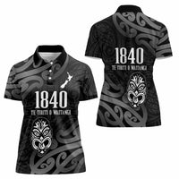 New Zealand 1840 Waitangi Day Women Polo Shirt Aotearoa Haka Mask - Black Version