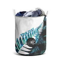 New Zealand Lawn Bowls Custom Laundry Basket Aotearoa Silver Fern Paua Shell - Polynesian Pride