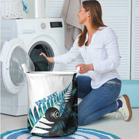 New Zealand Lawn Bowls Custom Laundry Basket Aotearoa Silver Fern Paua Shell - Polynesian Pride