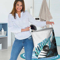 New Zealand Lawn Bowls Custom Laundry Basket Aotearoa Silver Fern Paua Shell - Polynesian Pride