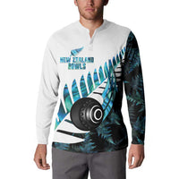 New Zealand Lawn Bowls Custom Button Sweatshirt Aotearoa Silver Fern Paua Shell - Polynesian Pride