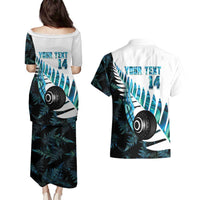 New Zealand Lawn Bowls Custom Couples Matching Puletasi and Hawaiian Shirt Aotearoa Silver Fern Paua Shell - Polynesian Pride