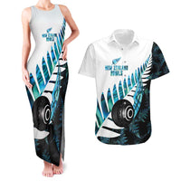 New Zealand Lawn Bowls Custom Couples Matching Tank Maxi Dress and Hawaiian Shirt Aotearoa Silver Fern Paua Shell - Polynesian Pride