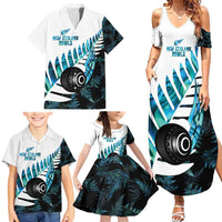 New Zealand Lawn Bowls Custom Family Matching Summer Maxi Dress and Hawaiian Shirt Aotearoa Silver Fern Paua Shell - Polynesian Pride