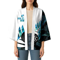 New Zealand Lawn Bowls Custom Kimono Aotearoa Silver Fern Paua Shell - Polynesian Pride