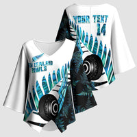 New Zealand Lawn Bowls Custom Kimono Sleeve Blouse Aotearoa Silver Fern Paua Shell - Polynesian Pride