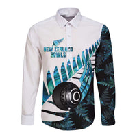 New Zealand Lawn Bowls Custom Long Sleeve Button Shirt Aotearoa Silver Fern Paua Shell - Polynesian Pride