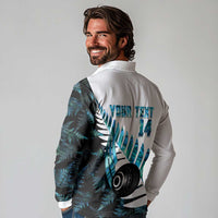 New Zealand Lawn Bowls Custom Long Sleeve Polo Shirt Aotearoa Silver Fern Paua Shell - Polynesian Pride