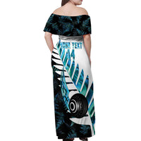 New Zealand Lawn Bowls Custom Off Shoulder Maxi Dress Aotearoa Silver Fern Paua Shell - Polynesian Pride