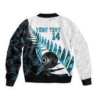 New Zealand Lawn Bowls Custom Sleeve Zip Bomber Jacket Aotearoa Silver Fern Paua Shell - Polynesian Pride