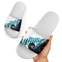 New Zealand Lawn Bowls Custom Slide Sandals Aotearoa Silver Fern Paua Shell - Polynesian Pride