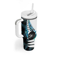New Zealand Lawn Bowls Custom Tumbler With Handle Aotearoa Silver Fern Paua Shell - Polynesian Pride