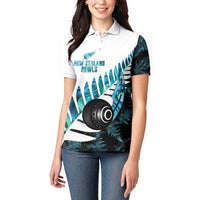 New Zealand Lawn Bowls Custom Women Polo Shirt Aotearoa Silver Fern Paua Shell - Polynesian Pride