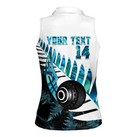 New Zealand Lawn Bowls Custom Women Sleeveless Polo Shirt Aotearoa Silver Fern Paua Shell - Polynesian Pride