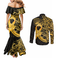 Polynesia Bone Cancer Awareness Couples Matching Mermaid Dress and Long Sleeve Button Shirt Fight Warriors