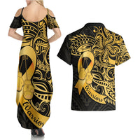Polynesia Bone Cancer Awareness Couples Matching Summer Maxi Dress and Hawaiian Shirt Fight Warriors LT14 - Polynesian Pride