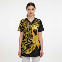 Polynesia Bone Cancer Awareness Scrub Top Fight Warriors - Polynesian Pride