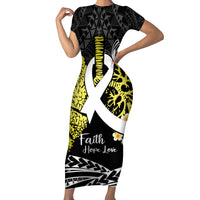 Personalised Polynesia World Lung Cancer Day Family Matching Short Sleeve Bodycon Dress and Hawaiian Shirt Faith Hope Love LT14 Mom's Dress Black - Polynesian Pride