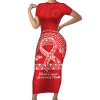 Personalised In September We Wear Red Family Matching Short Sleeve Bodycon Dress and Hawaiian Shirt Polynesia Blood Cancer Awareness