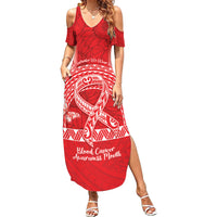 Personalised In September We Wear Red Family Matching Summer Maxi Dress and Hawaiian Shirt Polynesia Blood Cancer Awareness