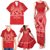 Personalised In September We Wear Red Family Matching Tank Maxi Dress and Hawaiian Shirt Polynesia Blood Cancer Awareness
