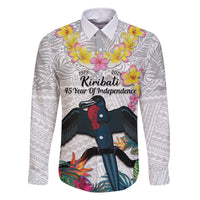 Kiribati Independence Day Family Matching Off The Shoulder Long Sleeve Dress and Hawaiian Shirt Frigatebird Mix Tropical Flowers - White Style