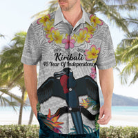Kiribati Independence Day Hawaiian Shirt Frigatebird Mix Tropical Flowers - White Style