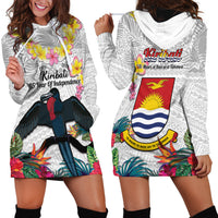 Kiribati Independence Day Hoodie Dress Frigatebird Mix Tropical Flowers - White Style