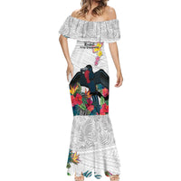 Kiribati Independence Day Mermaid Dress Frigatebird Mix Tropical Flowers - White Style LT14 - Polynesian Pride