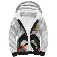 Kiribati Independence Day Sherpa Hoodie Frigatebird Mix Tropical Flowers - White Style LT14 Unisex White - Polynesian Pride
